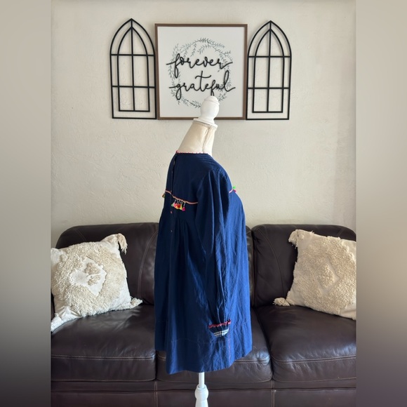 Pero 100% Cotton Tunic Dress In Navy Blue Designer Size 38 Handmade In India - Picture 11 of 16